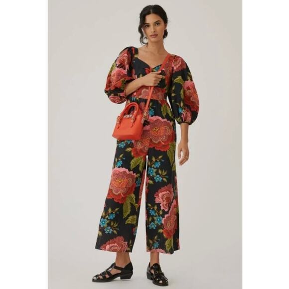 FARM RIO Colorful Floral One Piece Jumpsuit Women's Size Small Linen Blend FLAW - Picture 1 of 14